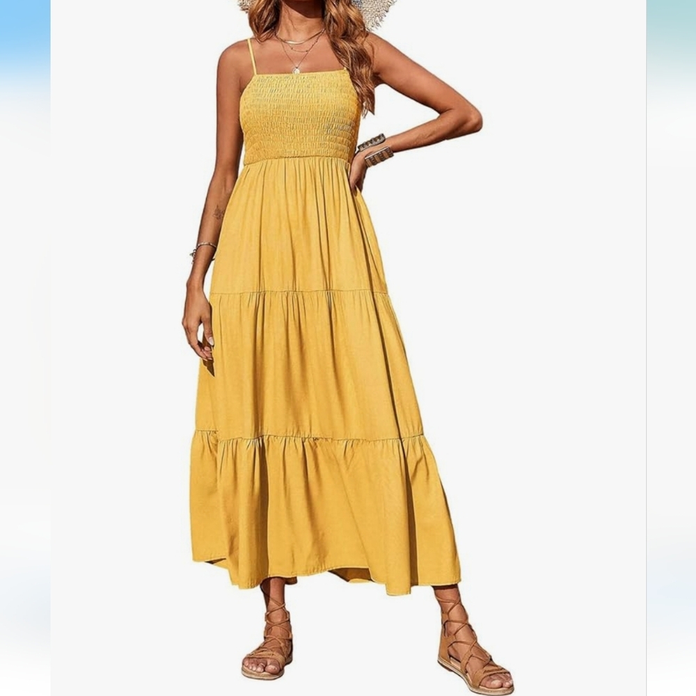 NWT Small Yellow Dress Full Length Maxi Spaghetti Strap Brand New! Summer Bohi